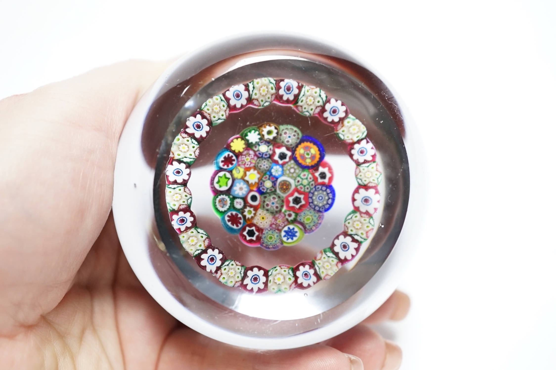 A Paul Ysart concentric millefiori garland glass paperweight, Harland period, ‘PY’ cane, 7.5cm